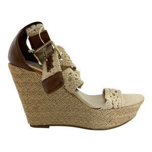 Brash Crochet Strap Espadrille Wedge Sandals Platform Neutral Y2K Size 8